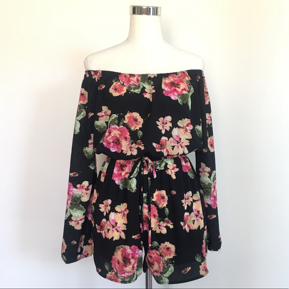 Black Floral Off Shoulder Romper
